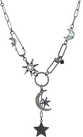 Hanary Gothic Black Boho Moon and Star Necklace, Star Jewelry, Charm Boho Necklace, Christmas Jewelry Gift For Women