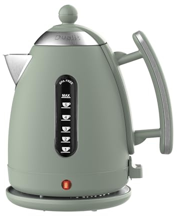 Dualit Lite 1.5L Jug Kettle - Polished Stainless Steel with Black Trim | Fast Boiling, Non-Drip, Dual Measuring Windows, 3kW, 230V, Sage