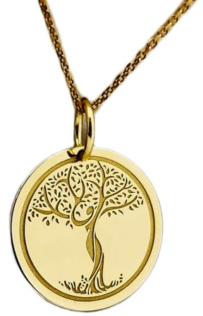 LKBEADS Collana in argento sterling 925 da 28 mm | catena da 18 pollici | ciondolo albero della vita | gioielli con albero genealogico | ciondolo a disco inciso | placcatura in oro naturale | 00230
