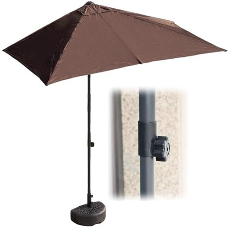 Parasol de terrasse déporté réglable – Base demi-ronde rectangulaire de 1,5 à 2,4 m – Pour jardin, terrasse, balcon et bord de piscine., marron