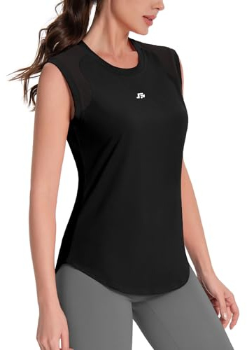 ANGEL CITIZ Gym Sleeveless Tops for Women UPF 50+ Sport Tank Tops Womens Running Shirts Yoga Vest Shoulder Mesh Breathable