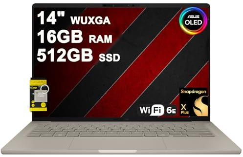 ASUS Zenbook A14 Laptop 14 WUXGA OLED (100% DCI-P3, 600nits HDR) Qualcomm 8-core Snapdragon X Plus (Up to 45 Tops) 16GB DDR5 512GB SSD for Creator Business Professional Win11 ICP Hub