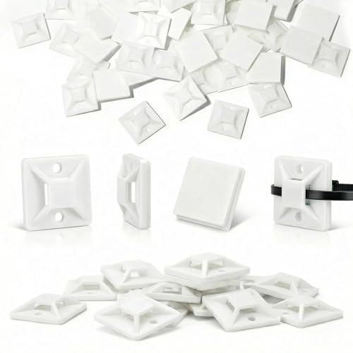TIANCEWAN 100 Stück Klebesockel für Kabelbinder, Kabelbinder Klebesockel (40mm×40mm), Weiße Kabelbinde Halterung für Wohnung, Büro & Werkstatt