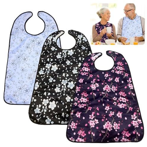 DAJASD Bavoirs Pour Adultes, 3PCS Bavoir Adulte Avec Fermeture Velcro Et Bac De Récupération, Bavette Adulte, Lavable, Réutilisables, 75 X 50 Cm Pour Femmes Et Hommes, Pour Âgées, Handicapés