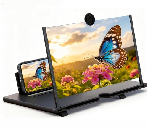 12 Thin Foldable Phone Screen Magnifier,HD Phone Amplifier with Holder | Portable Movie Video Game Enlarger 3d Movies Phone Projector Gadgets, Gifts Gifts for Men Women-Black