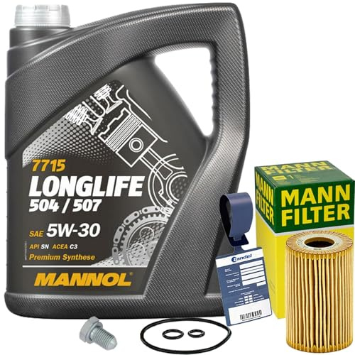 Mann Ölfilter + Mannol 5W-30 Öl | HU7008Z (OX388D)+588.670.001+MN1801+Mannol 5W-30 passend für Golf 5+6 Passat B6+B7 1.6-2.0 Tdi