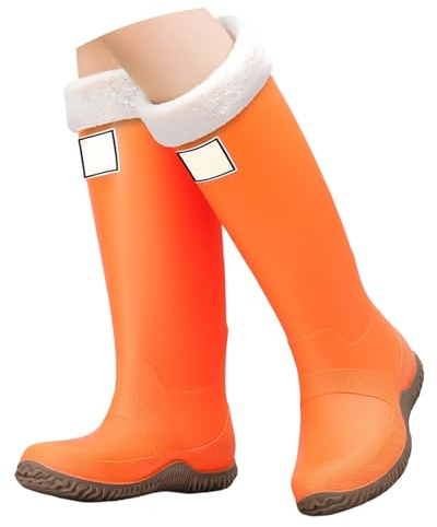 Stivali da pioggia leggeri alla moda per escursioni e campeggio, con gambale lungo antiscivolo in pile (Orange, 42)