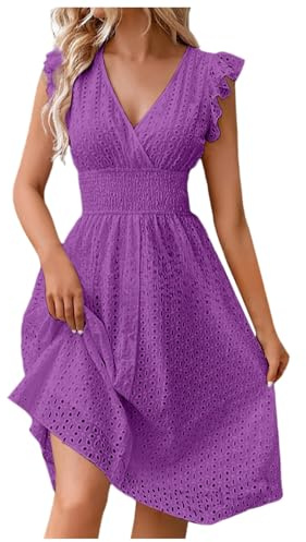 JISOUKIN Robe Ete Boheme D'été Robe Plage Courte sans Manches Vetement Femme Fluide Col V Taille Haute Summer Dress S-XXL
