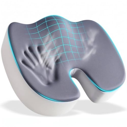 UNVWQDD Sittdyna, ortopedisk, ergonomisk sittdyna med jämn tryckfördelning, svanskoskudde, lindrar smärtbenskuddar, lämplig för kontor, bilar, stolar och rullstolar etc (grå)