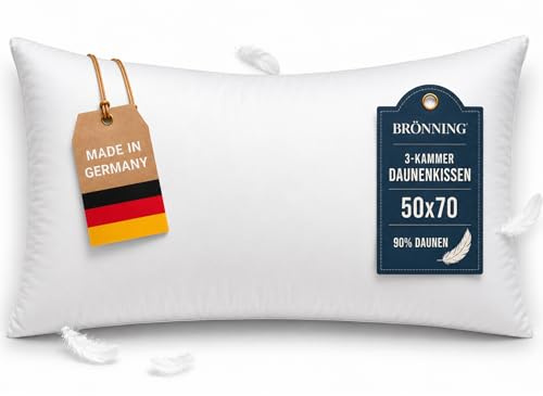 Brönning 3-Kammer Daunenkissen 50x70 cm -Made in Germany- Kopfkissen 50x70 | Kopfkissen 50x70 Daunen | Kissen Allergiker (NOMITE) | Federkissen | Tierwohl (DOWNPASS) | OEKO-TEX Klasse 1