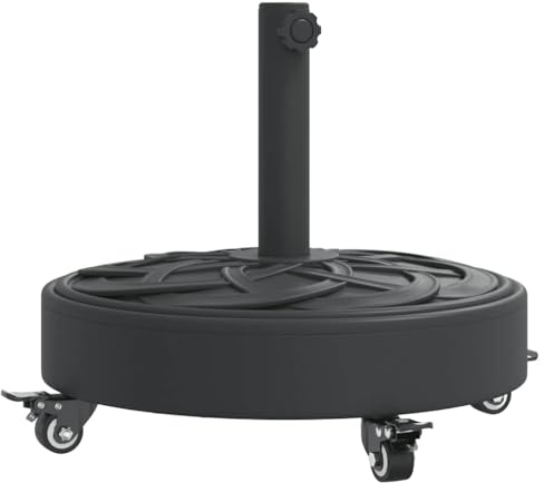 Pied de parasol avec roulettes, 27 kg en polyéthylène et béton, convient pour mât de 38/48 mm de diamètre, avec motif courbe, enroulable et verrouillable, pour jardin, balcon et terrasse