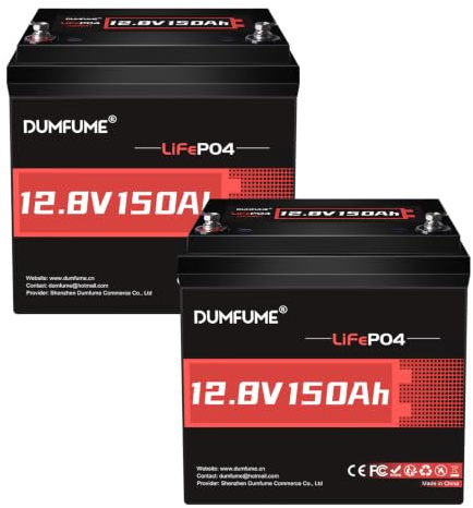 Dumfume Pack 2 Baterías LiFePO4 12V 150Ah - Kit Batería Litio