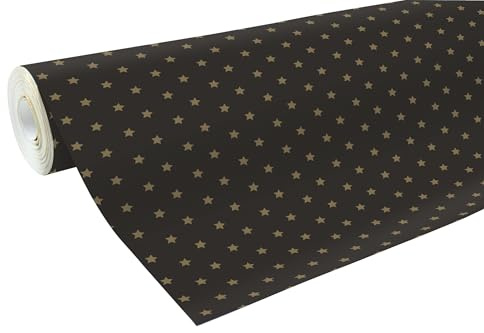 Clairefontaine 201339C - Un rotolo di carta da regalo - Carta Alliance 60g - Misura: 50x0,70m -Motivo: stelle Oro, sfondo nero- confezionamento regali. ideale per confezionamento professionale