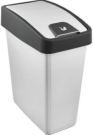 keeeper Premium Waste Bin with Flip Lid, Soft Touch, 25 Litre, Magne, Silver