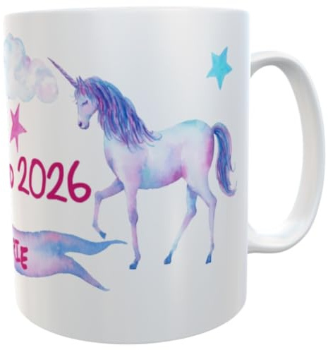 Schulkind Tasse 2026 magisches Einhorn zur Einschulung - Personalisierte Keramiktasse mit Wunschname in Geschenkverpackung für 1. Klasse