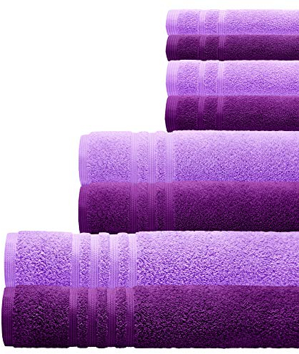 Lashuma Handtücher Set Lila 8tlg, London 2 Handtücher, 2 Badetücher, 2 Gästetücher, 2 Waschlappen Flieder - Aubergine