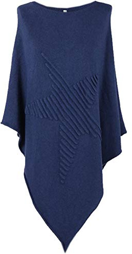 SI001 Italian Ladies Lagenlook Knitted Star Poncho Womens Asymmetric Hem Ribbed Star Plus Size