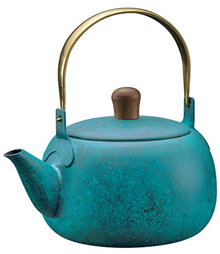 Orien, teiera giapponese originale in acciaio inox, realizzata a mano, blu, 500 ml, in bella scatola di legno