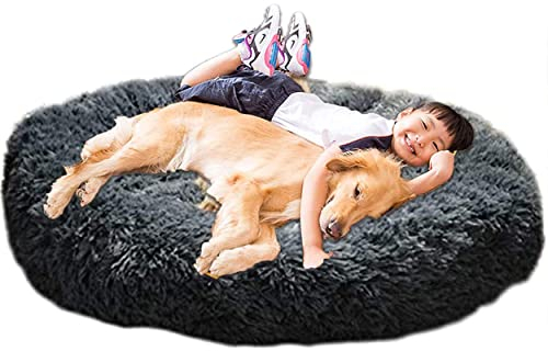 XXL Hundebett Orthopädisch Waschbar Rund Haustierbett für Große Grosse Mittelgroße Hunde XL Hundesofa Antistress Waschbar Kuschelig Hundekissen Memory Foam Hoch Oval Donut Labrador Hundehöhle Grau