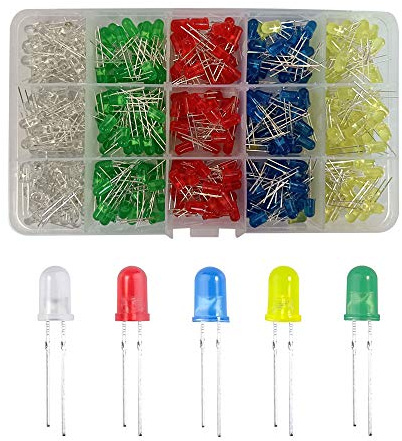 YIXISI 400 PCS 5mm LED Diode Kit, 2-Pin Light Emitting Diodes, Round Head LED Lamp, LED Light Diodes, Assorted Color Diodes Resistor Kit, White/Green/Red/Blue/Yellow