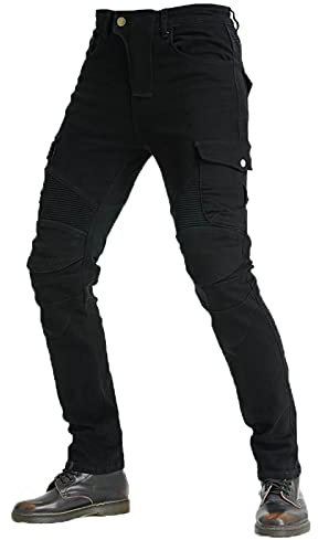 Jeans da moto da uomo realizzati in tessuto kevlar, pantaloni protettivi da moto, in denim traspirante, rinforzati, rimovibili e rinforzati, corazzati (nero, M)