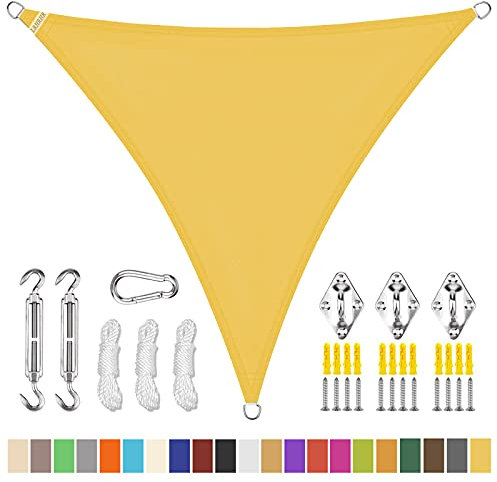 Tenda a Vela Triangolare, Tenda Parasole Esterno Impermeabile Protezione Raggi UV Vela Ombreggiante per Giardino Terrazza, con Kit di Fissaggio