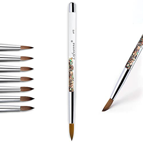 Lofuanna Pennello per Unghie per Polvere Acrilica, Pennello Rotondo per Nail Art per Strumento Manicure Pedicure, Pennello per Unghie Acrilico con Manico Glitter Liquido Oro Rosa(12)