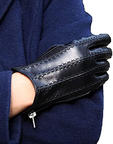GHCXY Unisex-Erwachsene Fäustlinge Damen Handschuhe Reißverschluss Modelle Einfach mit Winter Warm Glamouröser Reißverschluss Lederhandschuhe Einfarbig Outdoor Dicke Fäustlinge Schwarz 2 XL