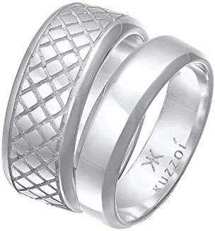 Kuzzoi Herrenringe Ring Set Silber, 2 Stück Bandringe poliert in 925 Sterling Silber, Silberringe für Männer im Basic und Casual Look, Silber Ring Set Herren, Ringgröße 60