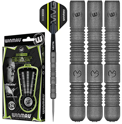 WINMAU Dart-set – Michael Van Gerwen MvG exakt 24 g stålspetspilar – inkluderar dartflygningar och stjälkar, professionellt 90 % volframdartset