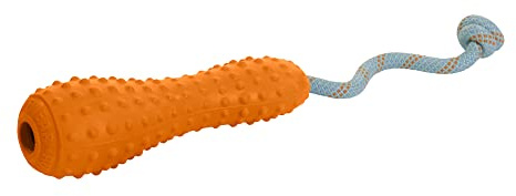 RUFFWEAR Gourdo Hundespielzeug, interaktives Zerrspiel, widerstandsfähiges Naturkautschuk-Wurf-/Fangspielzeug mit Kernmantelseil, Langeweile-Brecher, kausicheres Gerät, Campfire Orange, Small