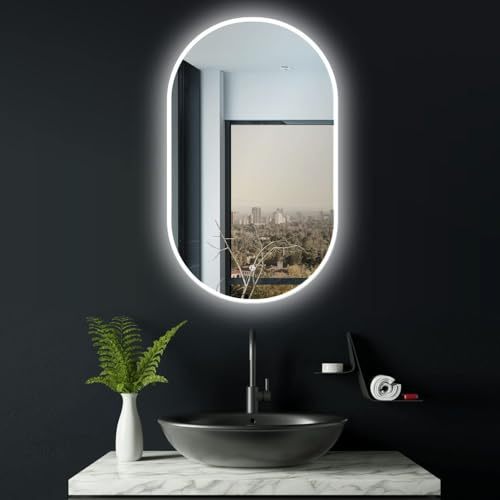 ApeJoy® 70x50cm Miroir de Salle de Bain avec éclairage et Horloge Digitale, Miroir Mural LED avec Interrupteur Tactile, Miroir Lumineux IP45, AJ025