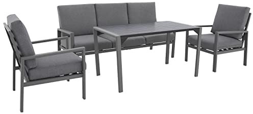 Doppler Expert Lounge-Set Pisa 185x74x93cm metallgrau/grau I Gartenlounge aus Aluminium I Gartenmöbel für Garten & Balkon I Bank & Stühle mit Polyester-Kissen + Tisch I Balkonmöbel Set
