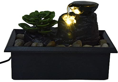 Bordsvattenfontän, USB Inomhusfontän Vattenprydnad med LED-ljus, Lugnande Avkoppling Kullerstensprydnad Zen Meditationsfontän, Saftig Vattenfontän för Kontorsheminredning