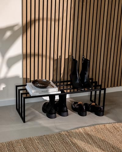 Metallbude Schuhregal BOVI - Schwarz - Platzsparende Schuhablage aus Metall - Perfekt für Deine Flur Garderobe - Kratz-, Stoß- & Schlagfest - 80x30x25 cm