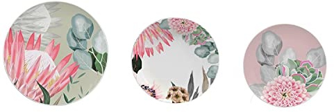 DKD Home Decor Set de Platos de la Marca, Color Verde y Rosa, de Porcelana (27 x 27 x 3 centímetros) (18 Unidades)
