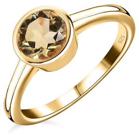 TJC Citrine Birthstone Ring for Women 925 Sterling Silver 18K Gold Vermeil, November Birthstone Solitaire Ring, Engagement Promise Ring Jewellery GiftRing Size J