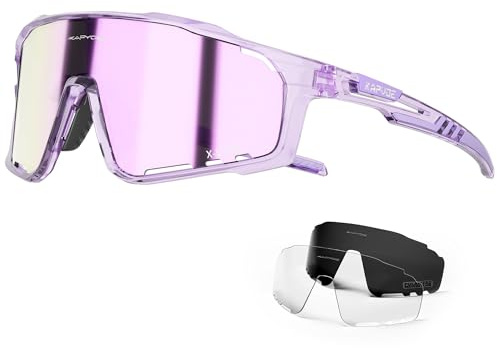 KAPVOE Polarizzati Occhiali da Ciclismo Uomo Occhiali MTB Donna Occhiali Bici da Corsa Con 3 Lenti TR90 Occhiali da Sole Sportivi Anti-UV400 Occhiali Ciclista Mountain Bike Bicicletta Running Viola