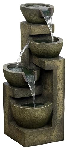 Outsunny Fontaine de Jardin d'ornement Zen 4 vasques débit réglable Pompe à Eau Submersible Incluse dim. 25L x 24l x 60H cm résine Noir