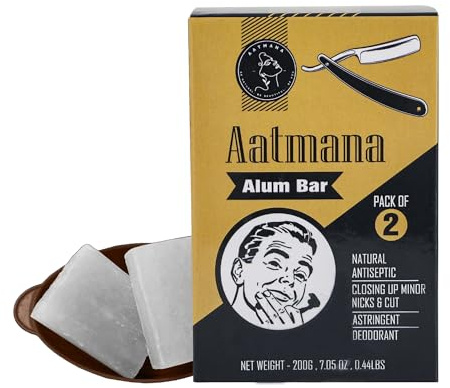 AATMANA Barre D'alun À Raser 100 Grams X 2 | Barres D'alun De Rasage Au Potassium De Qualité Supérieure | Pas De Parfum | Stops Bleeding Due To Minor Nicks & Cuts After Shaving