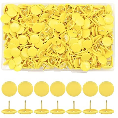 Hocansen 300 Reißnägel, 10 x 9 mm, rund, kreativ, bunt, für Tafeln, Karten und Pinnwand (Gelb/NZ-PT)