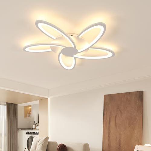 SENQIU Plafoniera LED Soffitto, 60W 6700LM Lampada da Soffitto Moderna Fiore Design, Luce Calda 3000K Lampadario LED Bianca per Camera da Letto, Soggiorno, Sala da Pranzo, Ufficio