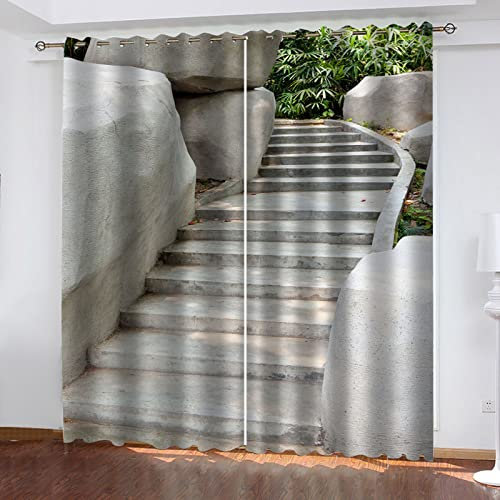 GSKOQD Rideau Occultant Isolant Thermique Salon Rideaux À Oeillets Chambre Enfant 3D Marches De Jardin Rideaux Et Draperies Intérieurs 264X240Cm Lot De 2 Panneaux Anti Froid Et Acoustiques