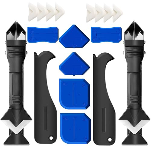 Silicone Caulking Tool Kit, 3 in 1 Caulk Remover Tool and Sealant Scraper with 5 Smoothing Pads, Caulk Finishing Tool for Bathroom, Kitchen, Window, Sink and Tile Seams(2 sets)
