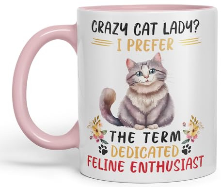 Vixar Crazy Cat Lady? I Prefer Sarcastic Joke Ceramic Coloured Mug Cup for Tea Coffee Hot Brew 330ml 11Oz (Pink)
