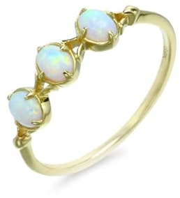 Skcess Goldring Damen 585 Echtgold 14K Eternity Ring Weiß Erstellter Opal Oval, Verlobungsring Eleganter Ovaler Opal mit 4 Krappen Ring Damen Größe 66 (21.0)