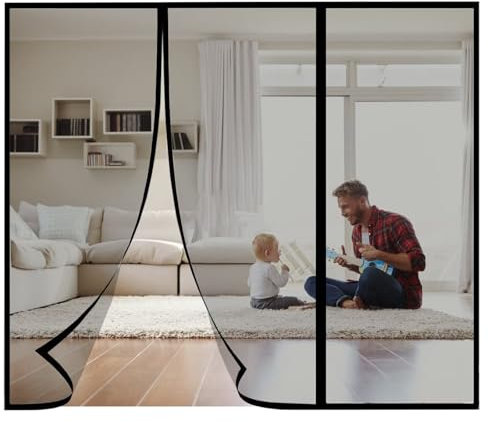 Porta con zanzariera per gatti rinforzata, 250x250cm Zanzariera spessa resistente ai gatti, zanzariera anti-gatti con chiusura per soggiorno, cucina, camera da letto Nero
