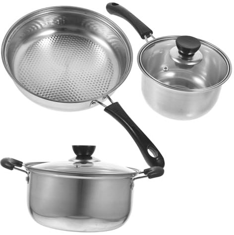 TOPBATHY Edelstahl Kochgeschirr Mit Bratpfanne Und Kochtopfen Für Küche Metall Suppentopf Multifunktionstopf Mit Griff Für Einfache Handhabung