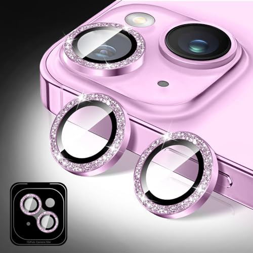 Kucheed Bling Camera Lens Protector Compatible for iPhone 12/12 Mini, Glitter Tempered Glass Camera Cover Film Stickers, Sparkling Automatic Alignment Individual Metal Rings Phone Accessories