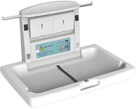 BEZADI Horizontal Wall Mounted Changing Pad with Safety Strap, Foldable Changing Table for Bathroom, White